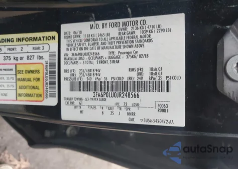 2018 Ford Fusion Hybrid Se from USA, damaged, VIN 3FA6P0LU0JR248566